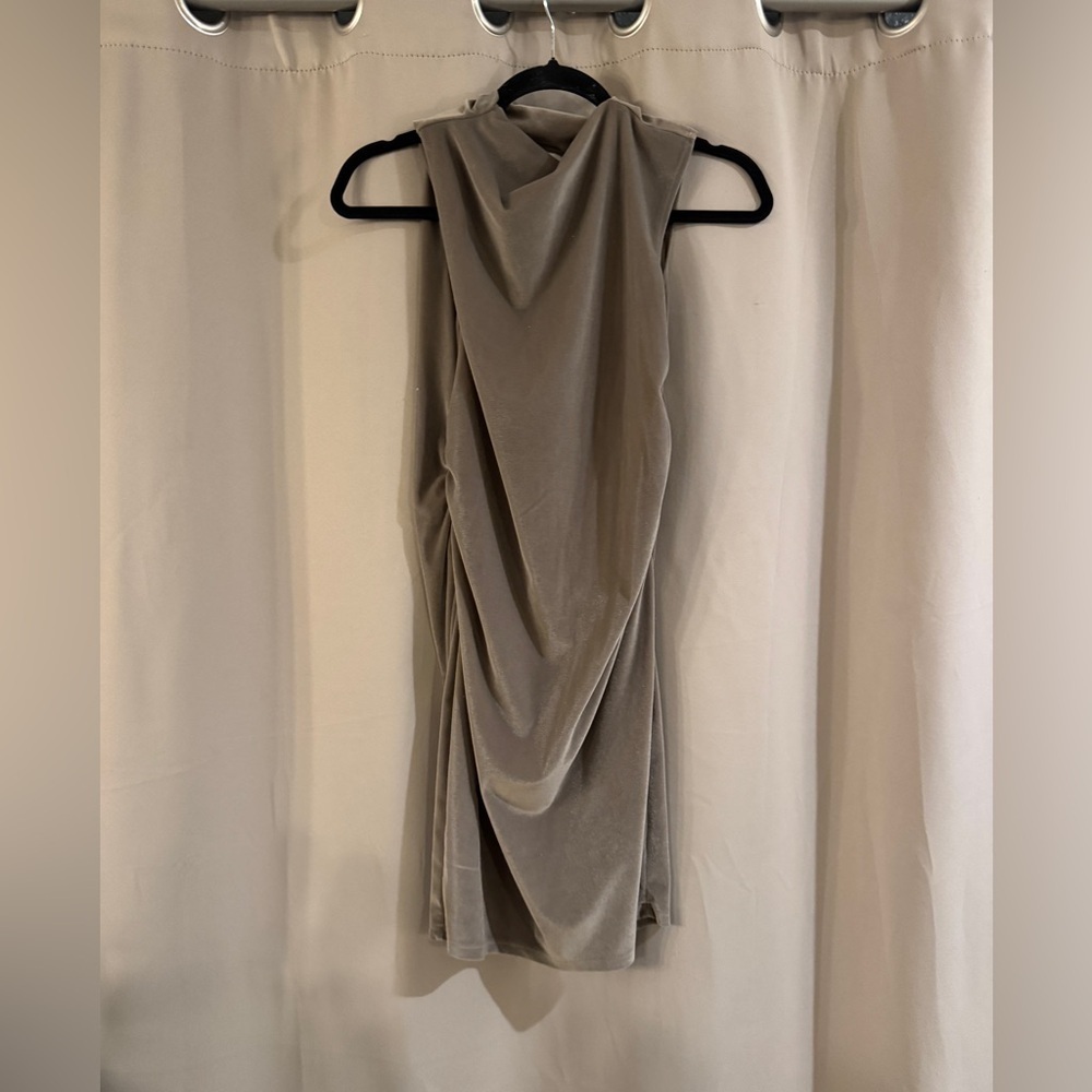 a new day Taupe Velvet Midi Dress with Draped Front